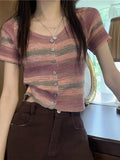 Ice Silk Short Sleeve Open Cardigan Women's Top Rainbow