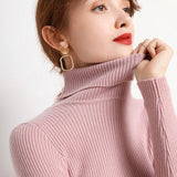 Women's High-Neck Knitted Turtleneck Slim-Fit Long-Sleeve Anti-Pilling Casual Elegant Plain Sweater