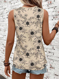 Summer New Floral Flower Print Tank Tops Women Casual O-Neck