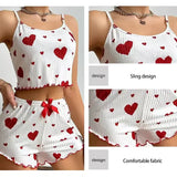 Women's Love Print Pajama Set Soft Tank Top Shorts S-XL