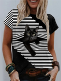 Cat Print T-Shirt Fashion Female Tees Tops Summer Clothing