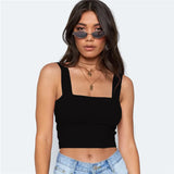 Sleeveless Summer Crop Top White Women Black Casual T Shirt