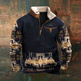 Men’s Graphic Patchwork Hoodie – Vintage Zipper Stand Collar Top