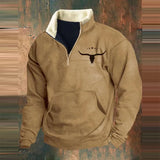 Men’s Graphic Patchwork Hoodie – Vintage Zipper Stand Collar Top