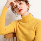 Women's High-Neck Knitted Turtleneck Slim-Fit Long-Sleeve Anti-Pilling Casual Elegant Plain Sweater