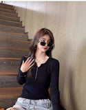 Women’s V-Neck Button Sweater Long Sleeve Slim Knit Pullover