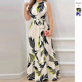 Hanging Neck Lace-up Printed Ruffle Dress Casual Sleeveless