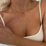 LATS Gold Color Double Layered Long Tassel Chain Necklaces