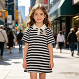 Girls Striped Polo Dress Short Sleeve A-Line School Dress