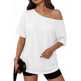 Women Casual One-Shoulder Ruched T-Shirt Summer Short-Sleeved