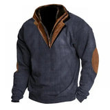Men’s Half-Zip Hoodie – Vintage Patchwork Stand Collar Pullover