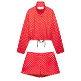Women's Polka Dot Turtleneck Zipper Jacket with Pockets
