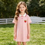 Girls Striped Polo Dress Short Sleeve A-Line School Dress