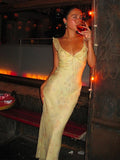 Women's Floral Print Maxi Dress Backless Summer Beachwear