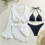 Sexy Lace Mesh Four-Piece Customizable Bikini Swimsuit Set