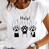 Women's Cartoon Cat Print Short-Sleeved T-Shirt Style Cloths