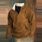 Men’s Graphic Patchwork Hoodie – Vintage Zipper Stand Collar Top