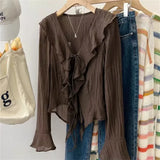 Spring Blouses for Women Ruffled Flared Shirts Tops