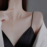 LATS Gold Color Double Layered Long Tassel Chain Necklaces