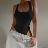 Women's Sleeveless Knit Bodysuit Off-Shoulder Halter Top