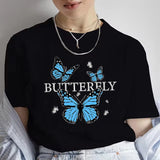 Women's Summer Butterfly Print T-shirt Girl Casual Short Sleeve