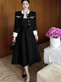 Fall New Vintage Thin Tweed Women 2 Piece Sets Outfits 2022 Stand Collar Single-breasted Jacket Long Skirt Two Piece Sets