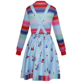 Chucky Costume Set: Striped Shirt & Blue Overalls Jump Dress - Cosplay
