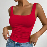 Women's Casual Square Neck Sleeveless Cami Crop Top Solid