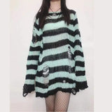 Women’s Goth Striped Sweater Y2K Grunge Emo Pullover Top