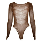 Ticketsx Women’s Black Rhinestone Bodysuit Party Clubwear