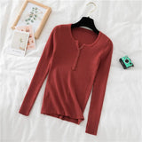 Women’s V-Neck Button Sweater Long Sleeve Slim Knit Pullover