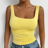Women's Casual Square Neck Sleeveless Cami Crop Top Solid