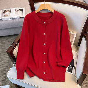 175Kg Plus Size Women's Bust 160 Spring Autumn Winter Loose Cardigan Sweater Knitted Jacket Wine Red 4XL 5XL 6XL 7XL 8XL 9XL