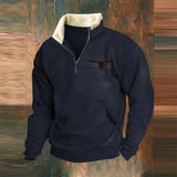 Men’s Graphic Patchwork Hoodie – Vintage Zipper Stand Collar Top