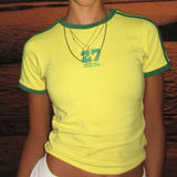 Y2K Five-Star Brazil Graphic Baby Tee Women's Crop Tops Y2K