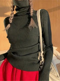 Women's High-Neck Knitted Turtleneck Slim-Fit Long-Sleeve Anti-Pilling Casual Elegant Plain Sweater