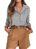 Ladies Cotton Striped Long Sleeve Casual Shirt Top
