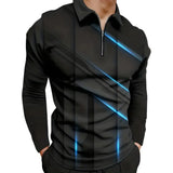 Men’s 3D Geometric Print Polo Shirt – Long Sleeve Golf Top