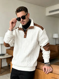 Men’s Cable Knit Henley Sweater – Stand Collar Long Sleeve Casual Top