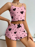 Women's Love Print Pajama Set Soft Tank Top Shorts S-XL