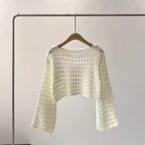 Long Sleeve Crochet Knit Top Summer Beach Bikini Knitwear