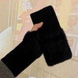 Women's Fingerless Winter Gloves Warm Fleece Knit Mittens