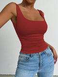 Women's Casual Square Neck Sleeveless Cami Crop Top Solid