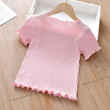 Solid Burgundy Ribbed Women's T-shirt Casual Summer Tops