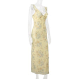 Women's Floral Print Maxi Dress Backless Summer Beachwear