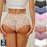 2Pcs Lace Four Shorts Women's Panties Floral Underwear S-XL