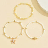 Bohemian Style Starfish Shell Millet Bead Ankle Chain Three-Layer Set