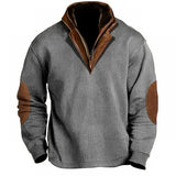 Men’s Half-Zip Hoodie – Vintage Patchwork Stand Collar Pullover