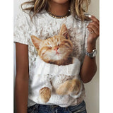 Women's 3d Dogs Cat Print T-Shirt Fashion Womens Tees Tops