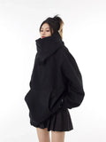 Winter Solid Color Ninja Turtleneck Hoodies For Women Y2K Vintage Fleece Sweatshirts Hip Hop Japanese Streetwear Oversized Hoodie